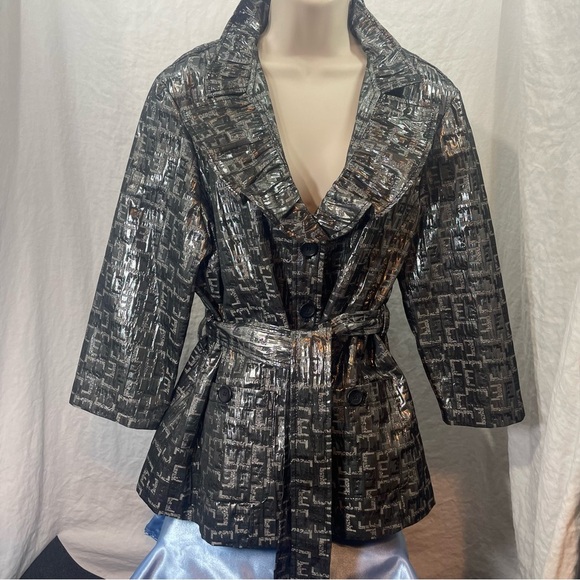 Ruby Road Metallic Black Women's Jacket belted tie size 16.  Pre owned. - Picture 1 of 14
